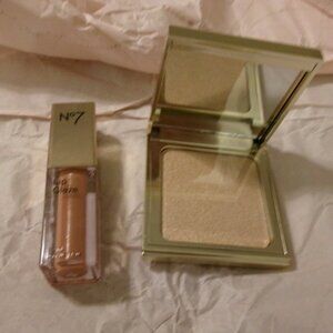 No 7 Shimmer & Glow Set 2 PC Lip Glaze Heavenly & Highlighter Limited Edition